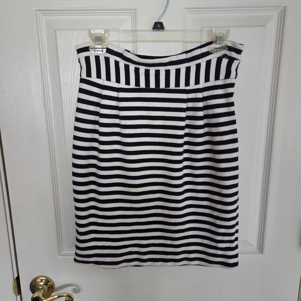 Kate Spade NY 2 Navy Blue White Striped Knit Pencil Skirt High Waist FLAW Office